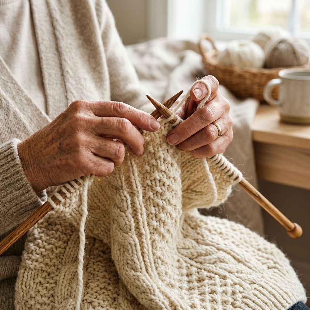 Grandma Olga knitting
